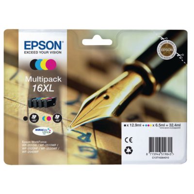 Epson Pen 16XL DURABrite Ultra Ink, High Yield Ink Cartridge, Black, Cyan, Magenta, Yellow Multipack, C13T16364010